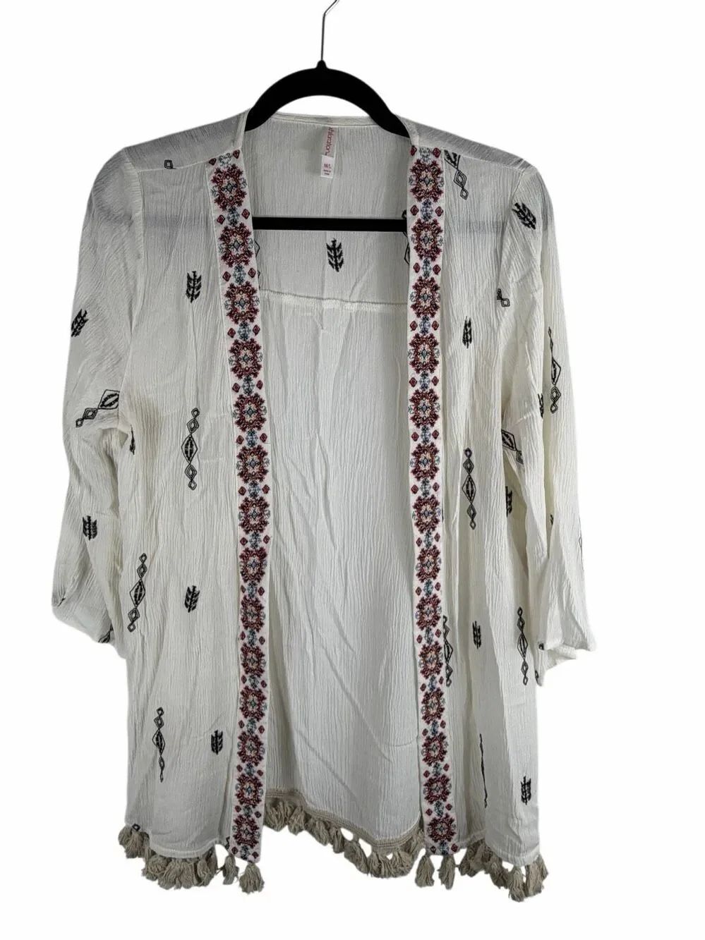 Xhileration embroidered white gauze kimono- size m/l